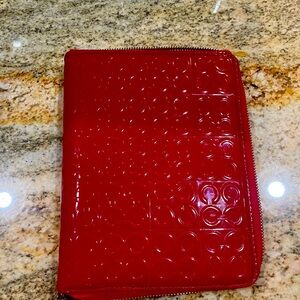 Coach red leather zip around pocket notebook and pen